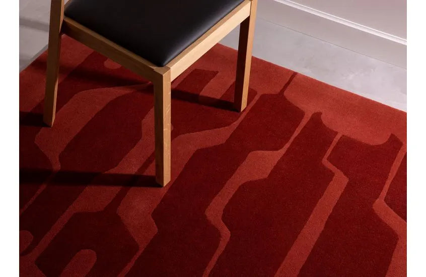 Modern Red Abstract Area Rug – Contemporary Geometric Textured Carpet for Living Room, Bedroom & Office Décor