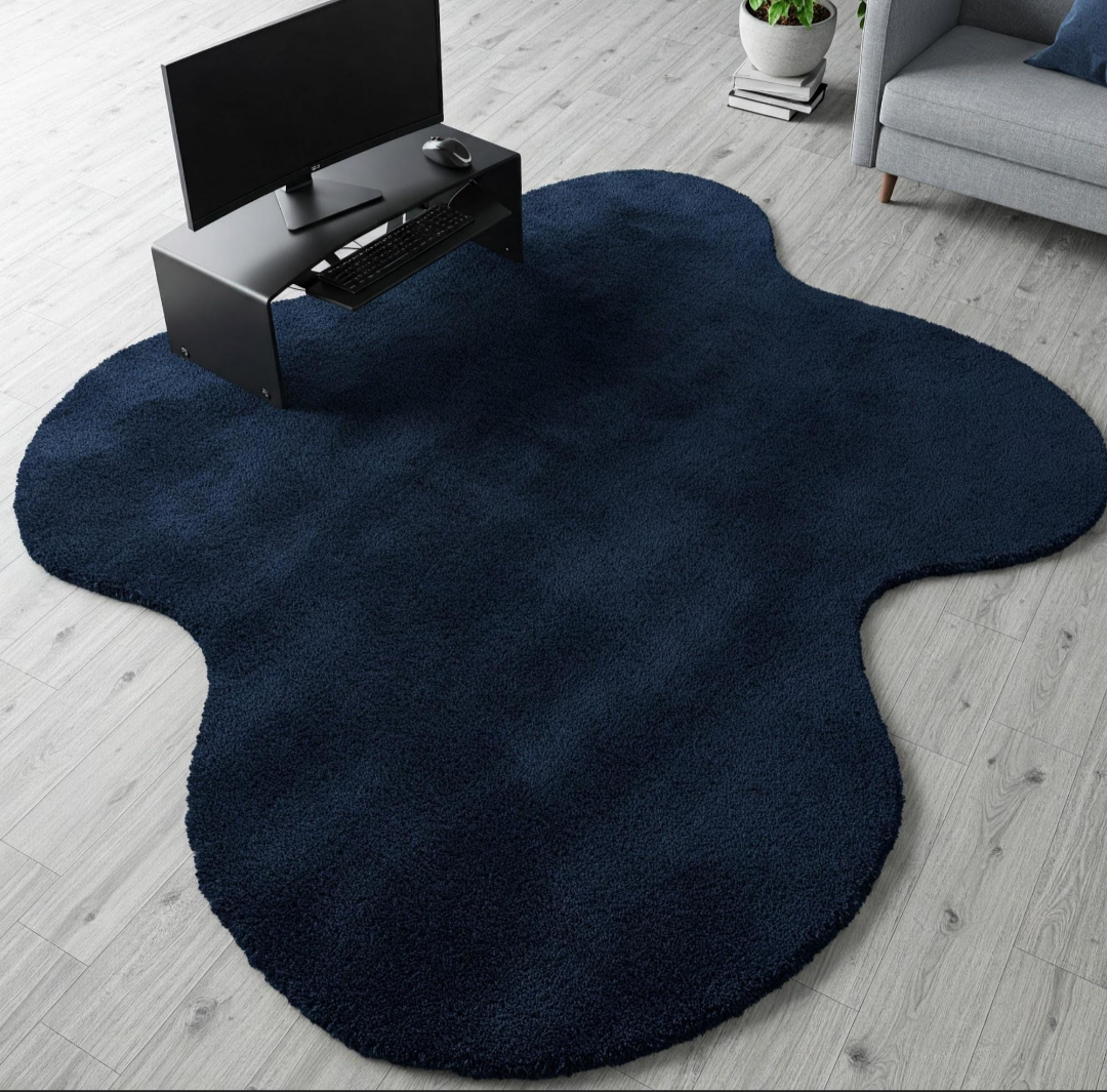 Navy Blue Irregular Shaped Area Rug – Soft Modern Carpet for Office, Bedroom, or Living Room – Unique Abstract Floor Mat