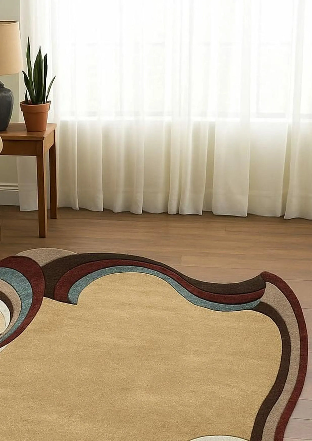 Abstract Irregular Hand Tufted Rug – Modern Wool Area Rug, Contemporary Artistic Carpet, Unique Shape Rug for Living Room, Designer Handmade Rug