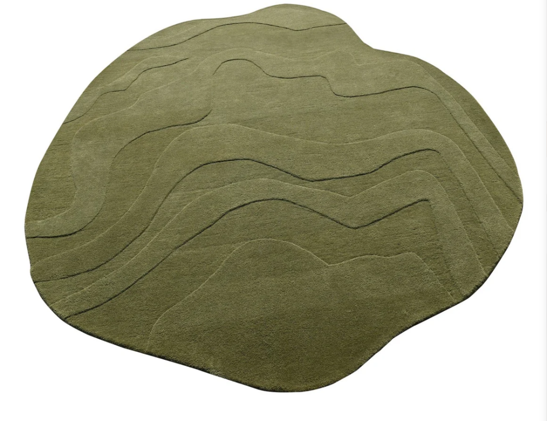 Olive Green Abstract Hand Tufted Rug – Irregular Modern Wool Area Rug, Contemporary Designer Carpet for Living Room & Bedroom