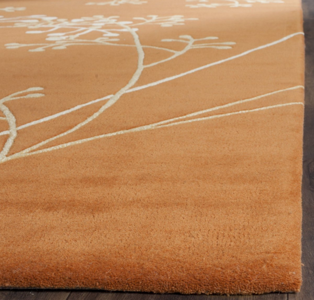 Orange Floral Area Rug with Cream Botanical Vine Design – Modern Soft Carpet for Living Room, Bedroom & Home Décor