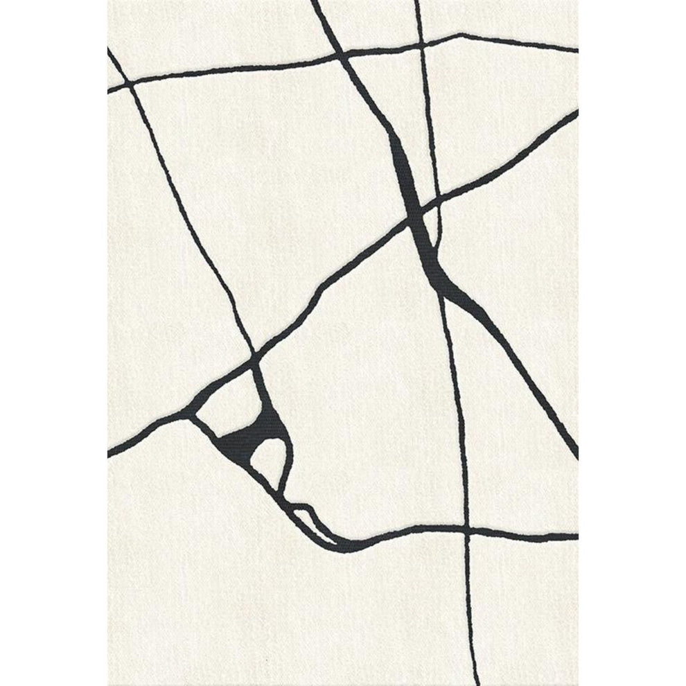 Modern Abstract Black and White Area Rug – Minimalist Contemporary Geometric Carpet for Living Room & Bedroom Décor