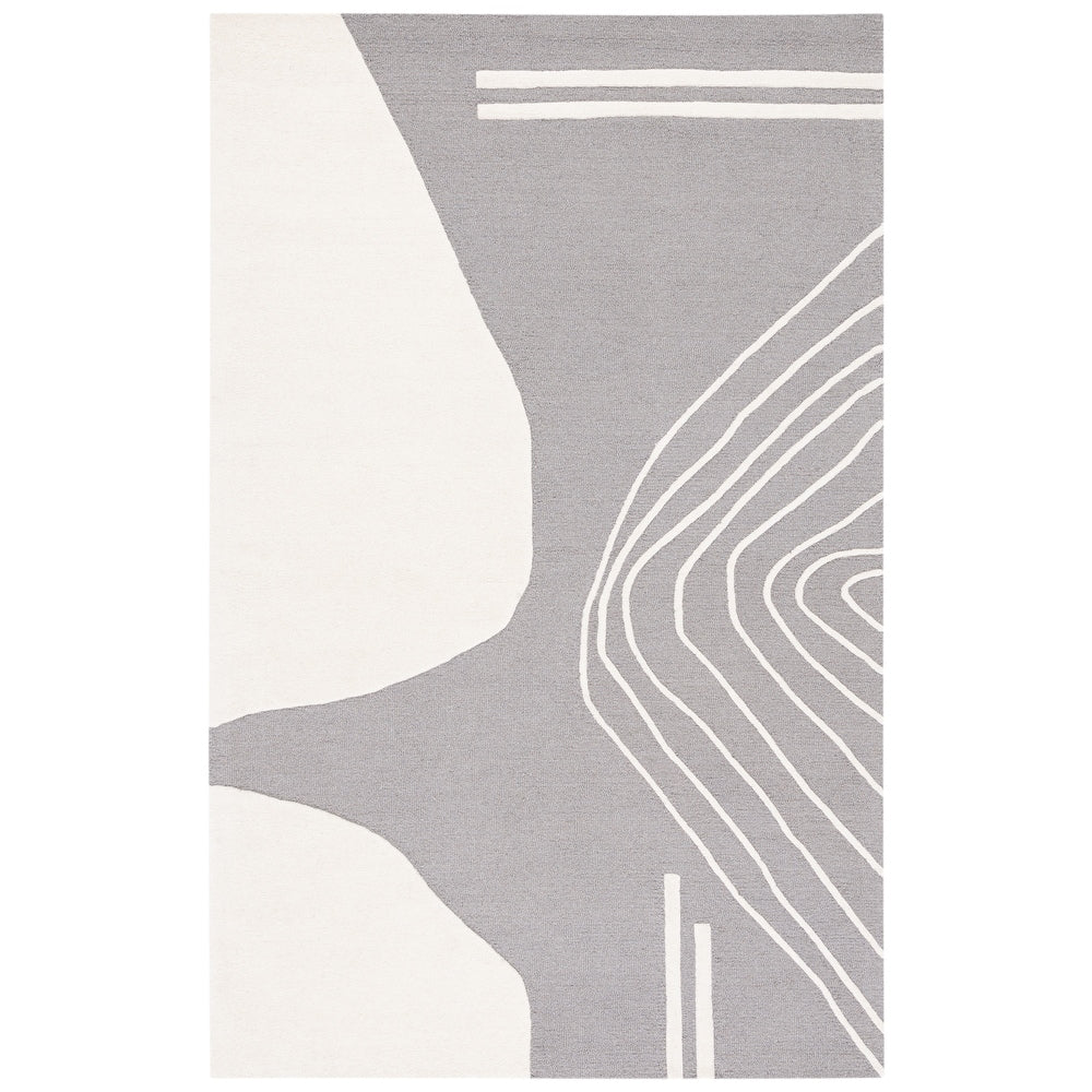 Modern Grey and White Abstract Area Rug – Minimalist Geometric Pattern Carpet for Living Room, Bedroom & Office Decor