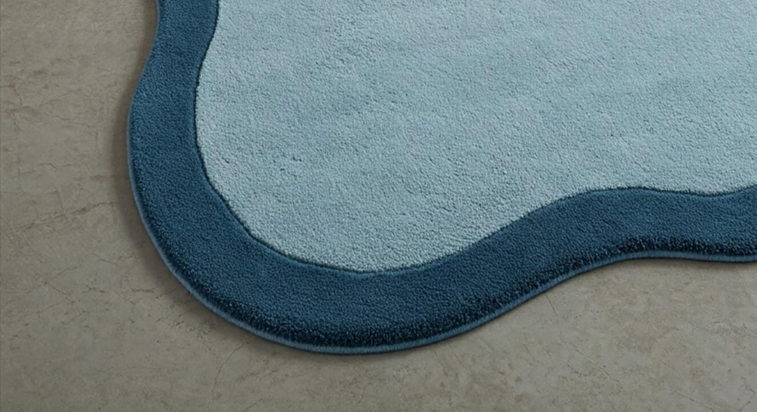 Blue Irregular Wavy Edge Area Rug – Soft Modern Carpet for Kids Room, Nursery, or Bedroom – Unique Playful Floor Mat