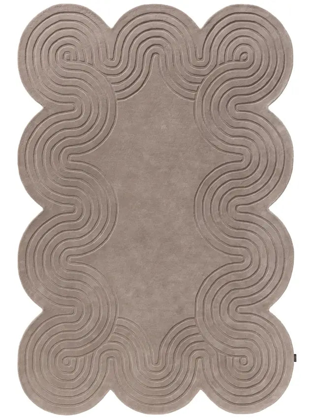 Modern Wavy Edge Area Rug – Sculpted Neutral Carpet with Abstract Curves for Living Room, Bedroom & Home Décor