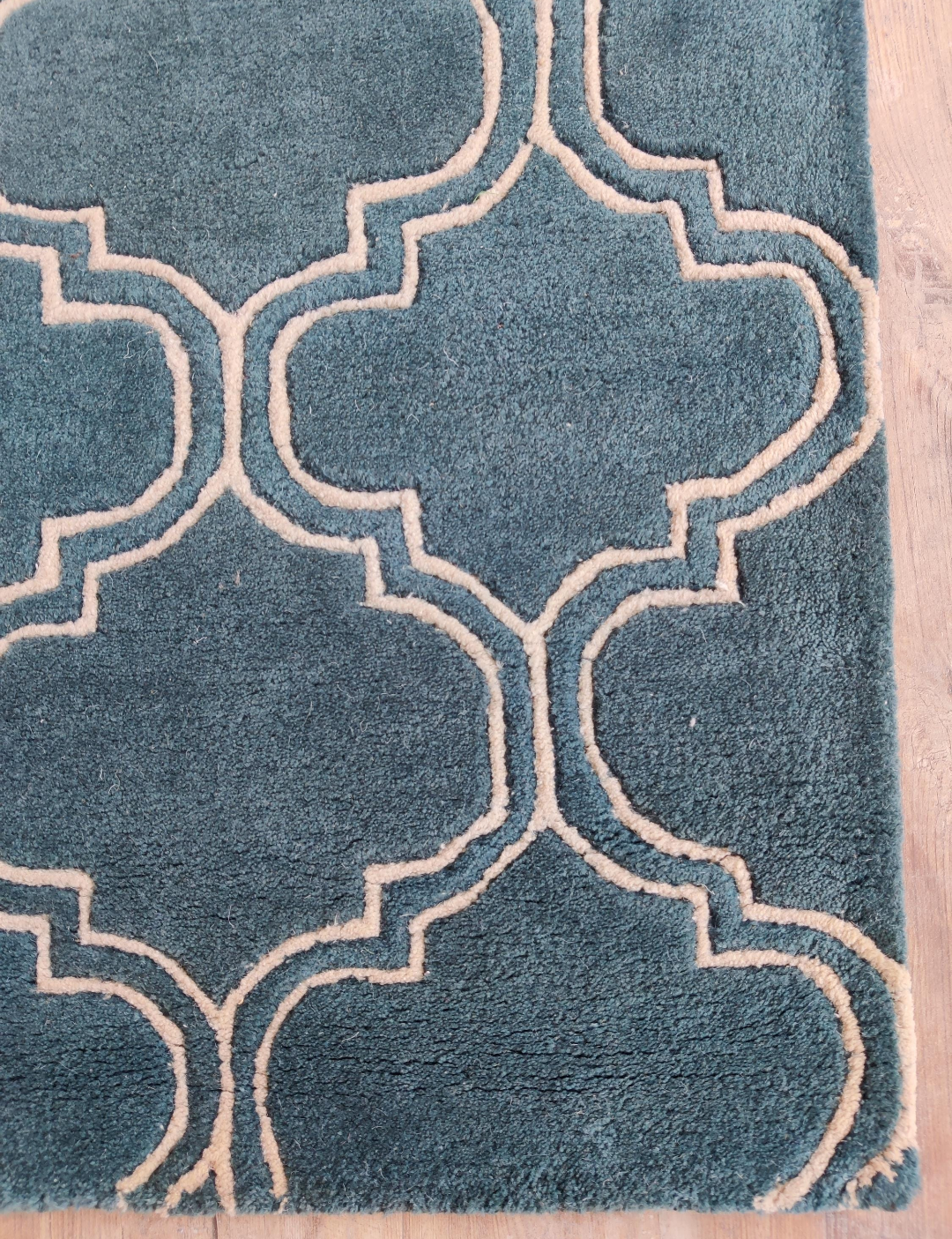 Handmade Moroccan Trellis Wool Rug | Modern Blue & Ivory Geometric Area Carpet | Stylish Living Room, Bedroom & Office Floor Decor