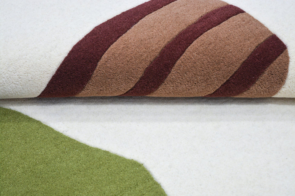 Modern Abstract Area Rug – Minimalist Green Brown Red Geometric Carpet for Living Room, Bedroom & Office Decor
