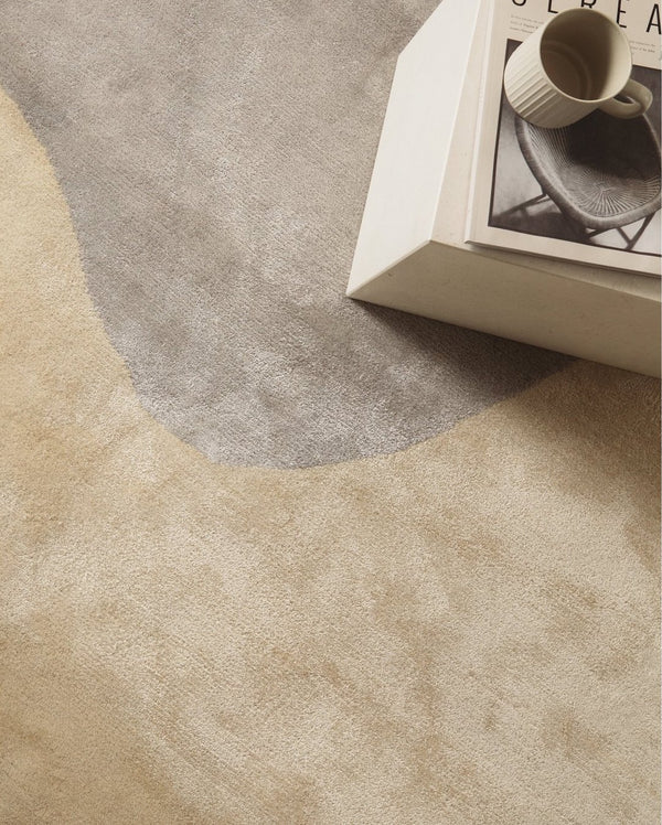 Modern Abstract Hand Tufted Wool Area Rug – Neutral Beige & Grey Contemporary Geometric Carpet for Living Room, Bedroom & Luxury Home Décor | Handmade Artisan Rug