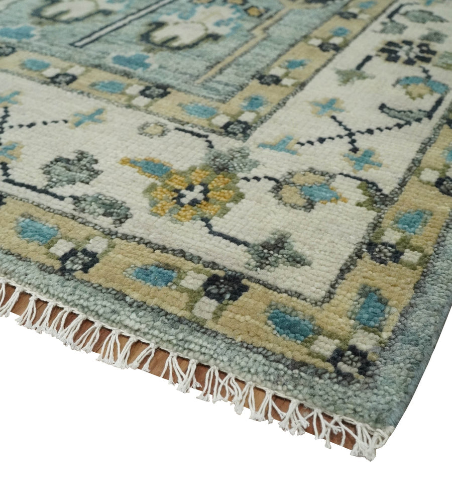 Hand-Knotted Blue Oushak Rug – Authentic Turkish Wool Area Carpet