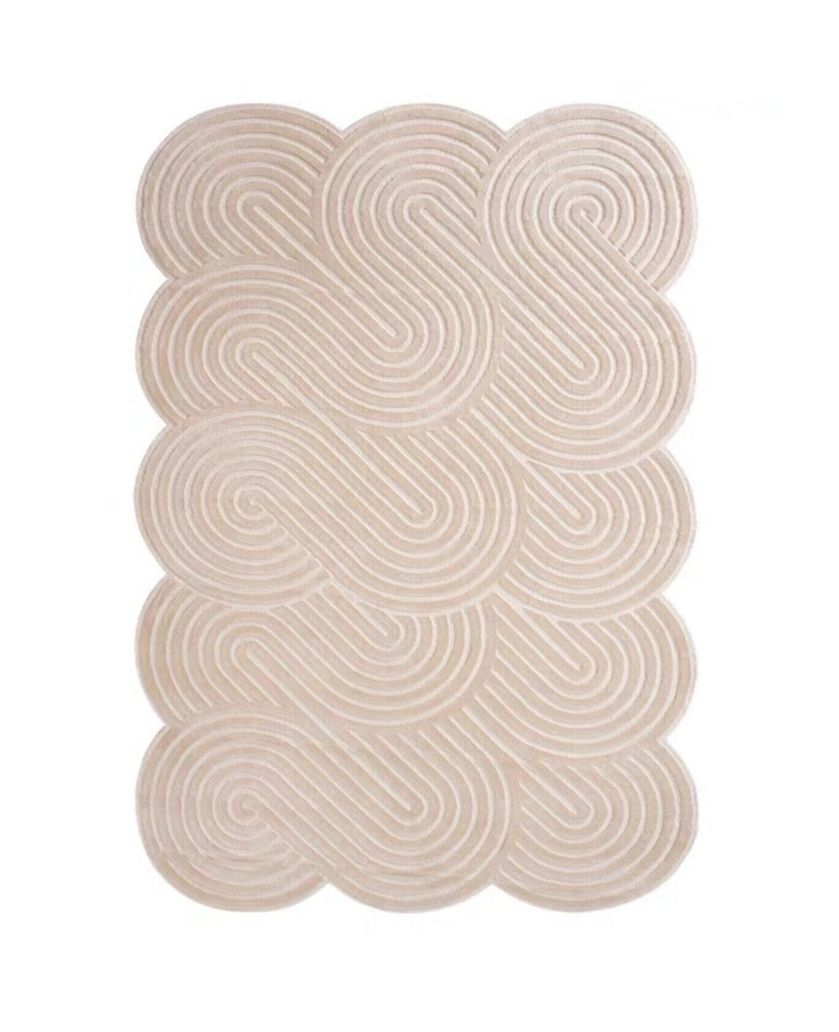 Modern Beige Cloud Shape Rug – Hand-Tufted Soft Wool Carpet | Wavy Minimalist Area Rug for Living Room, Bedroom, Nursery
