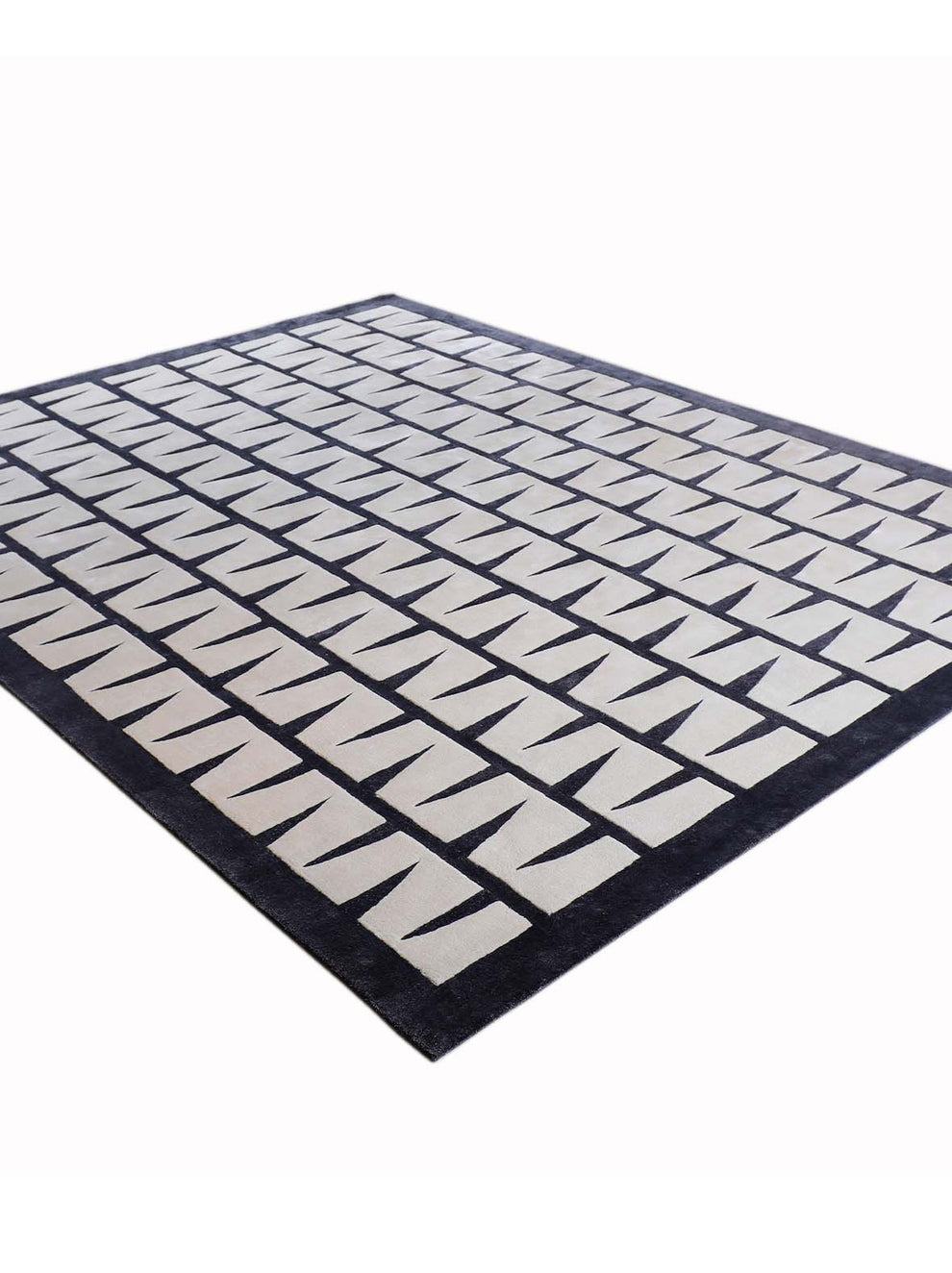 Modern Geometric Hand-Knotted Wool Rug | Black & Ivory Contemporary Area Carpet | Minimalist Handmade Living Room & Bedroom Decor