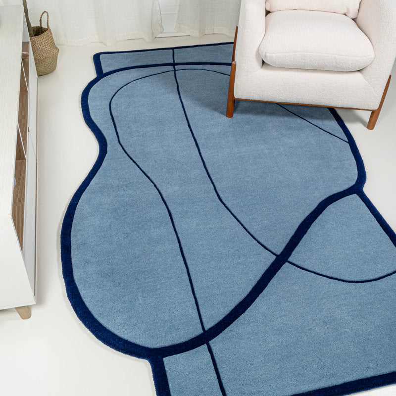 Blue Abstract Irregular Rug – Modern Hand-Tufted Area Carpet for Living Room & Bedroom