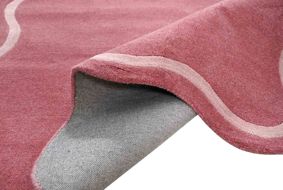 Modern Wavy Border Pink Rug – Hand-Tufted Scalloped Edge Area Carpet | Contemporary Living Room & Bedroom Home Décor