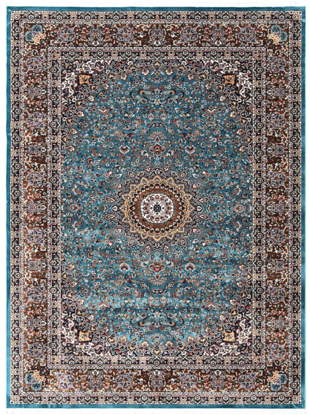Luxury Persian Silk Rug with Turquoise Medallion Design – Elegant Floral Decorative Carpet