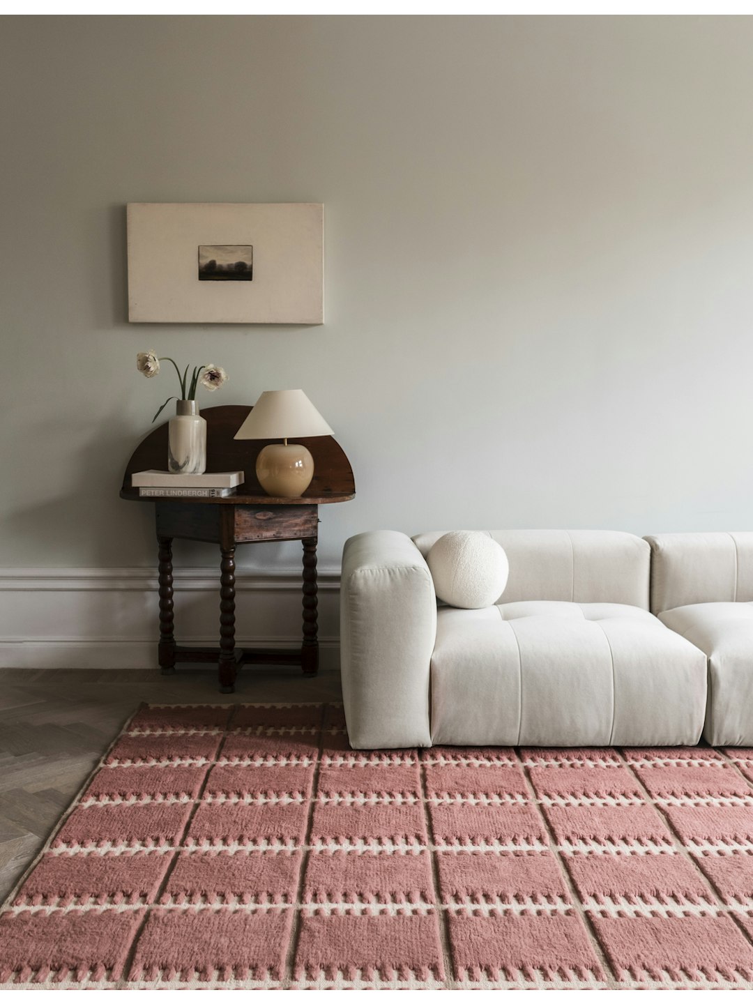 Hand Tufted Modern Geometric Pink Rug – Soft Wool Area Carpet for Living Room & Bedroom