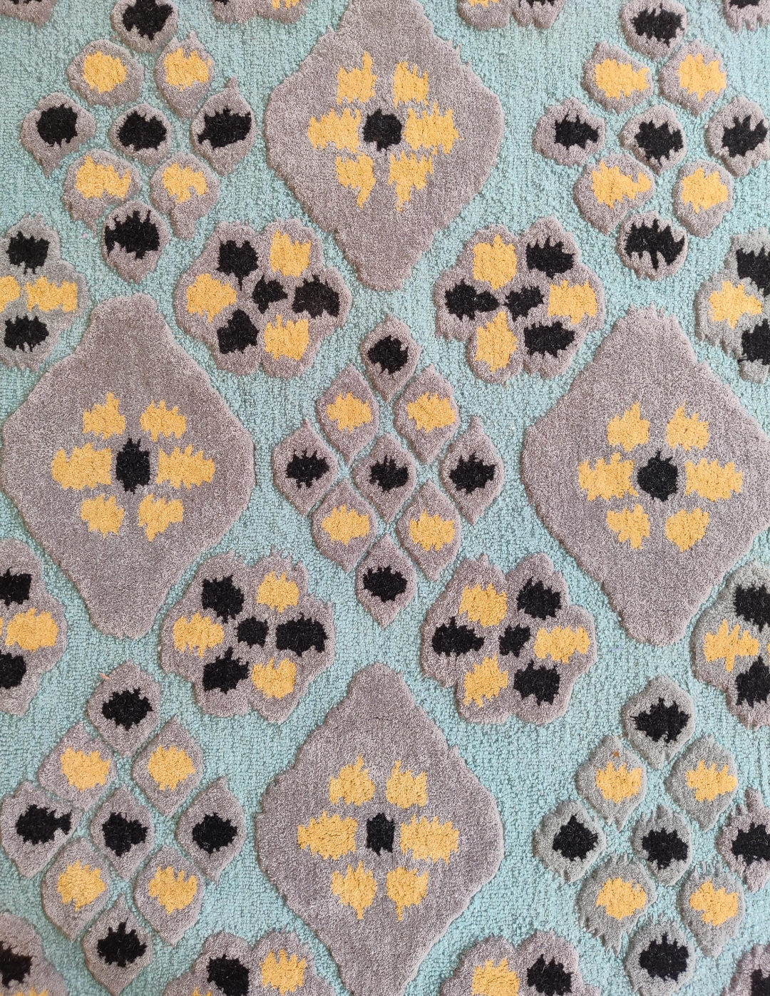 Handmade Wool Geometric Rug | Modern Blue & Grey Area Carpet with Yellow Accents | Contemporary Abstract Pattern Floor Rug for Living Room & Bedroom