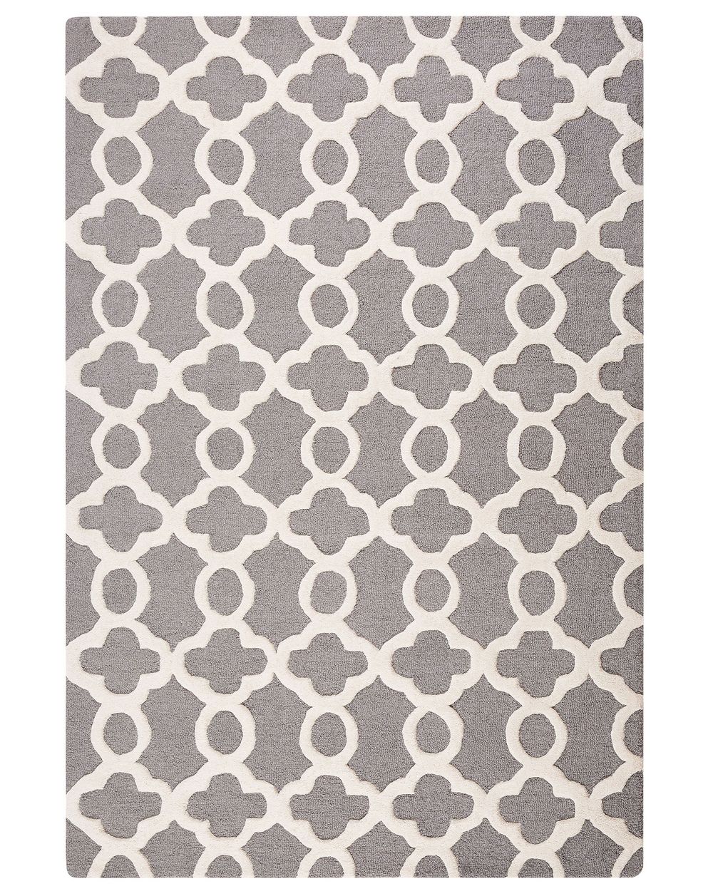 Quatrefoil Trellis Pattern Area Rug – Hand-Tufted Wool Grey & Ivory Modern Geometric Carpet for Living Room, Bedroom, Office & Home Interior Decor