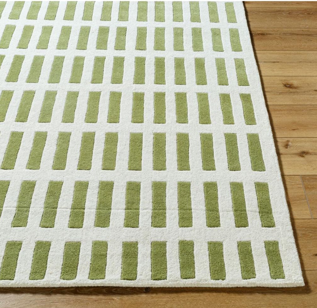 Modern Geometric Brick Pattern Area Rug – Stylish Neutral and Green Carpet for Living Room Décor Nuha Rugs