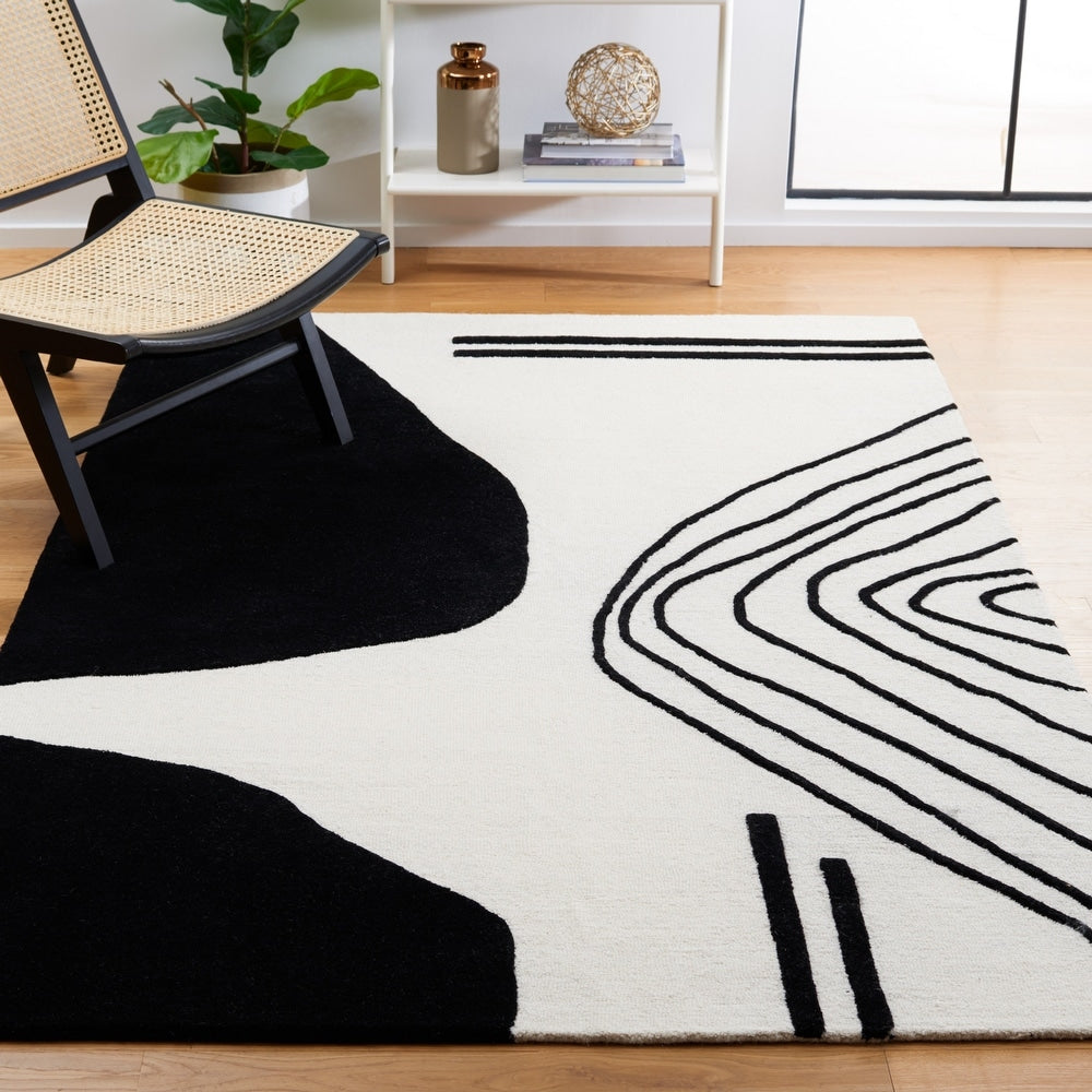 Modern Black and White Abstract Area Rug – Minimalist Geometric Design for Living Room, Bedroom & Office Decor