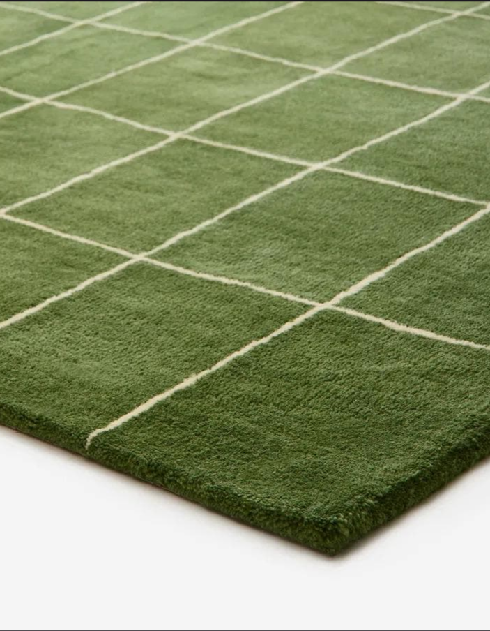 Modern Green Grid Pattern Area Rug – Soft Minimalist Geometric Carpet for Living Room, Bedroom & Home Décor