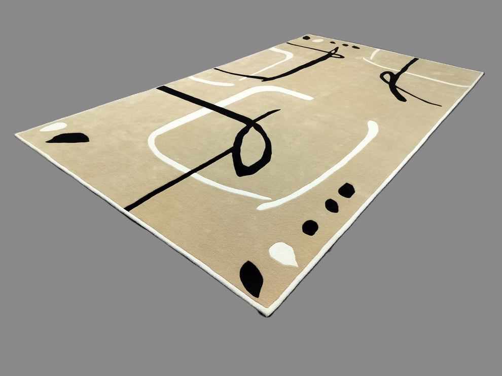 Modern Beige Abstract Area Rug – Minimalist Geometric Black & White Line Design, Soft Hand-Tufted Carpet for Living Room, Bedroom & Office Décor