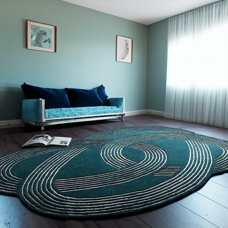 Modern Abstract Hand Tufted Rug – Handmade Wool Area Rug, Geometric Loop Design Carpet, Luxury Living Room Rug, Contemporary Bedroom Floor Rug