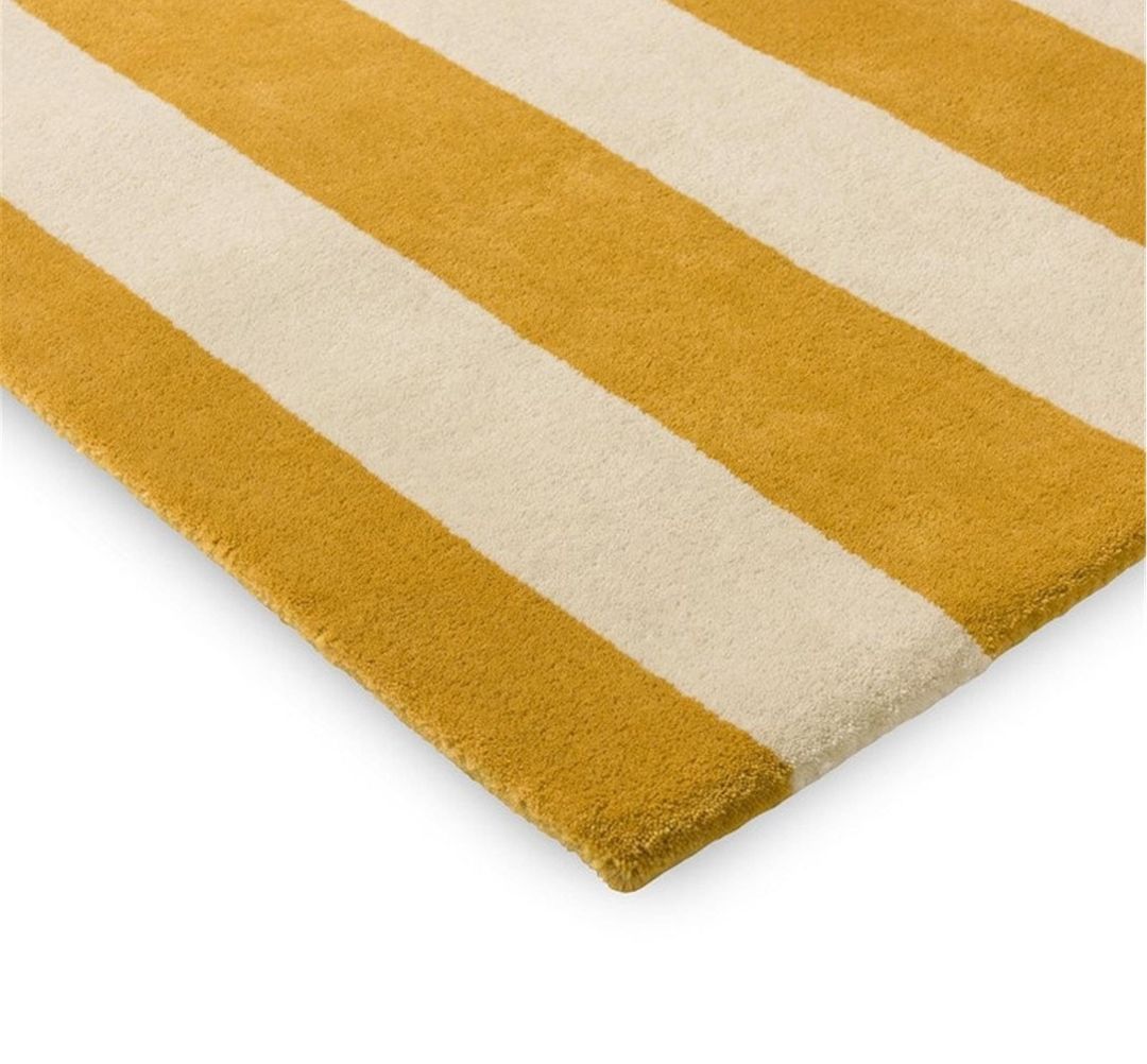 Modern Striped Area Rug – Hand-Tufted Mustard, Black & Neutral Carpet for Living Room, Bedroom & Office Decor