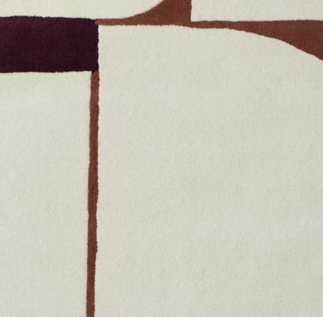 Modern Abstract Geometric Wool Rug | Hand-Tufted Minimalist Area Carpet | Cream Brown Burgundy Contemporary Design | Living Room Bedroom Decor