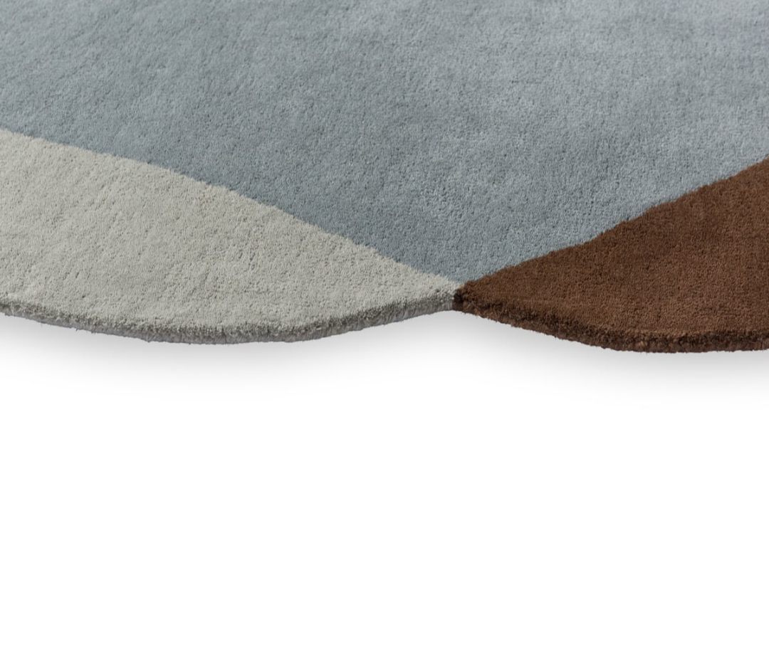 Contemporary Organic Shape Area Rug – Overlapping Blue, Brown & Gray Abstract Design for Modern Living Room & Bedroom Décor