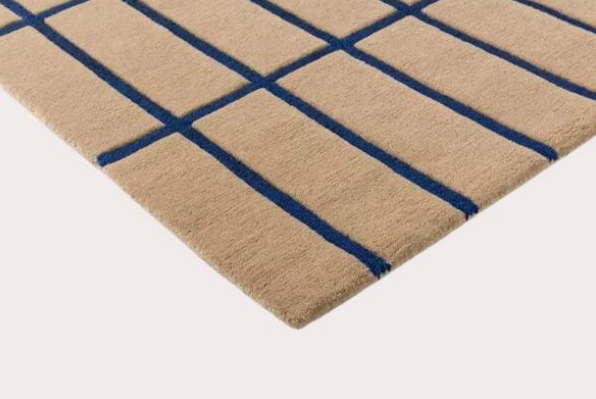 Modern Beige and Blue Grid Pattern Area Rug – Minimalist Geometric Carpet for Living Room, Bedroom & Contemporary Home Décor