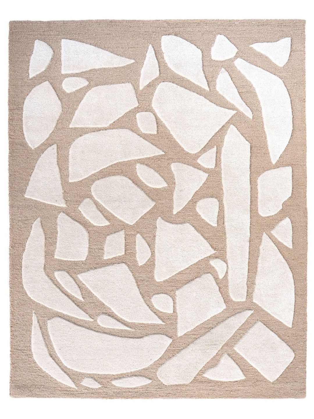 Beige & Ivory Abstract Wool Rug – Hand-Tufted Modern Carpet for Living Room & Bedroom Décor