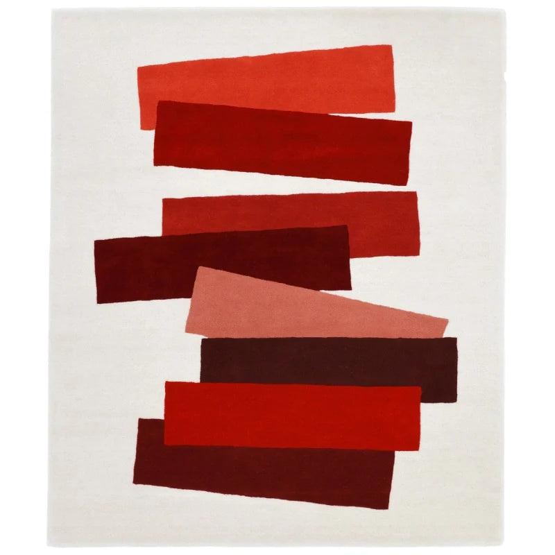Red Abstract Area Rug – Modern Geometric Striped Designer Carpet for Living Room, Bedroom & Home Décor