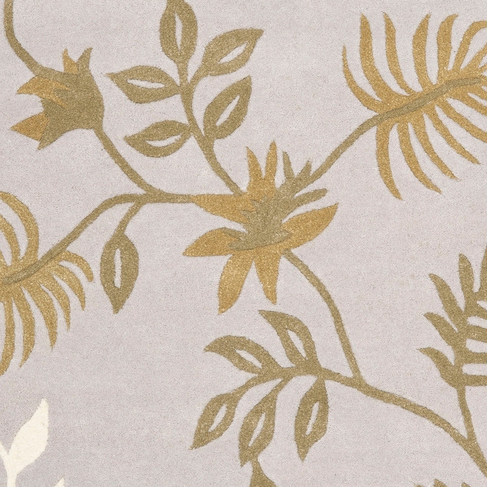 Light Grey Floral Area Rug – Elegant Botanical Leaf Pattern in Beige & White – Soft Hand-Tufted Carpet for Living Room, Bedroom & Modern Home Décor