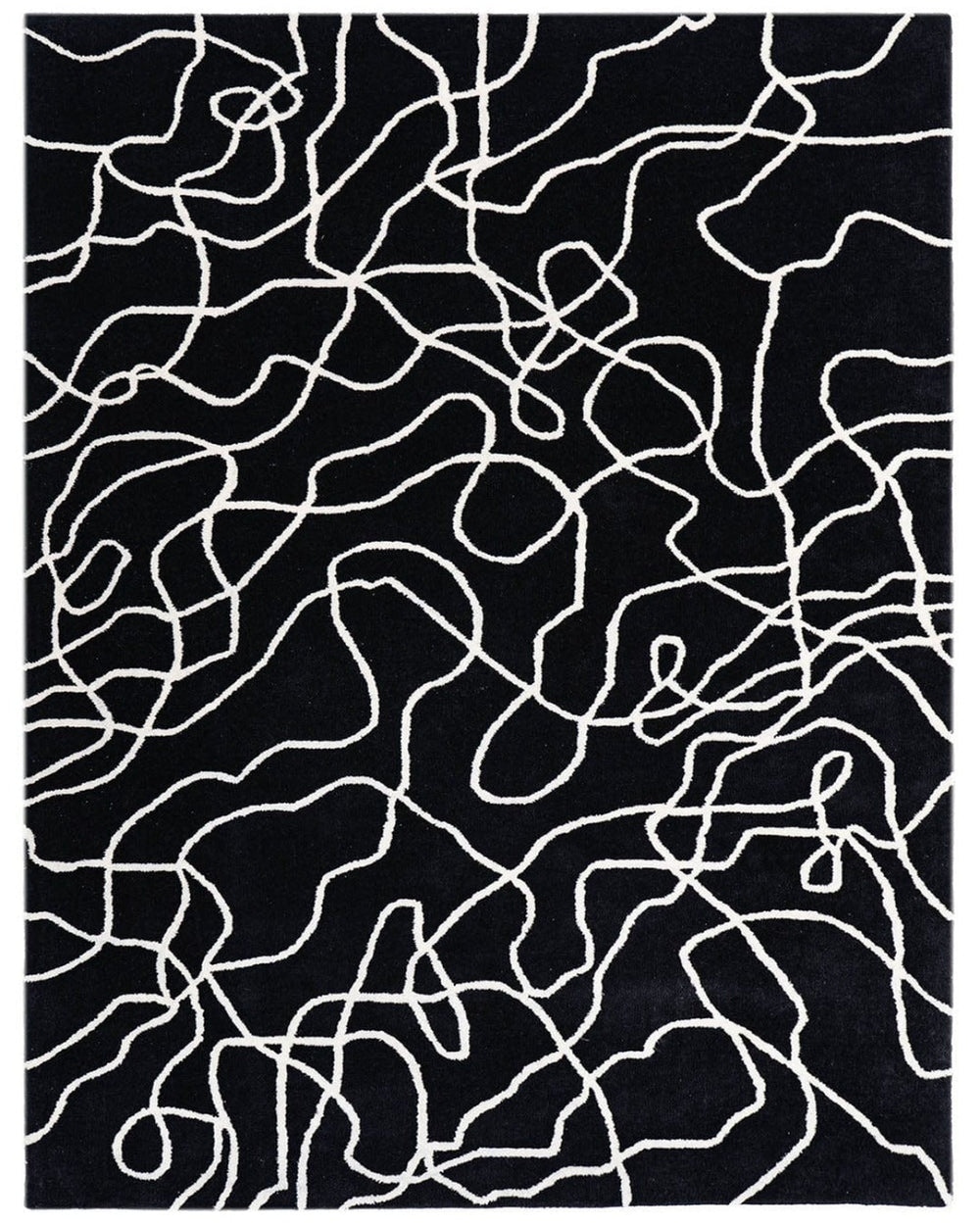 Black & White Abstract Hand Tufted Rug – Modern Minimalist Wool Area Rug for Living Room, Luxury Contemporary Carpet