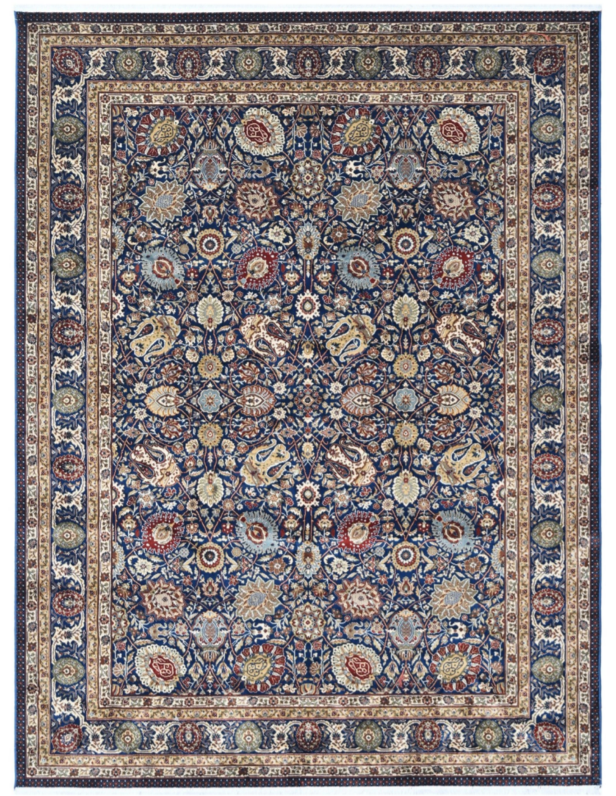 Luxury Persian Silk Rug | Rich Blue Traditional Floral Medallion Design | Elegant Oriental Style Area Rug