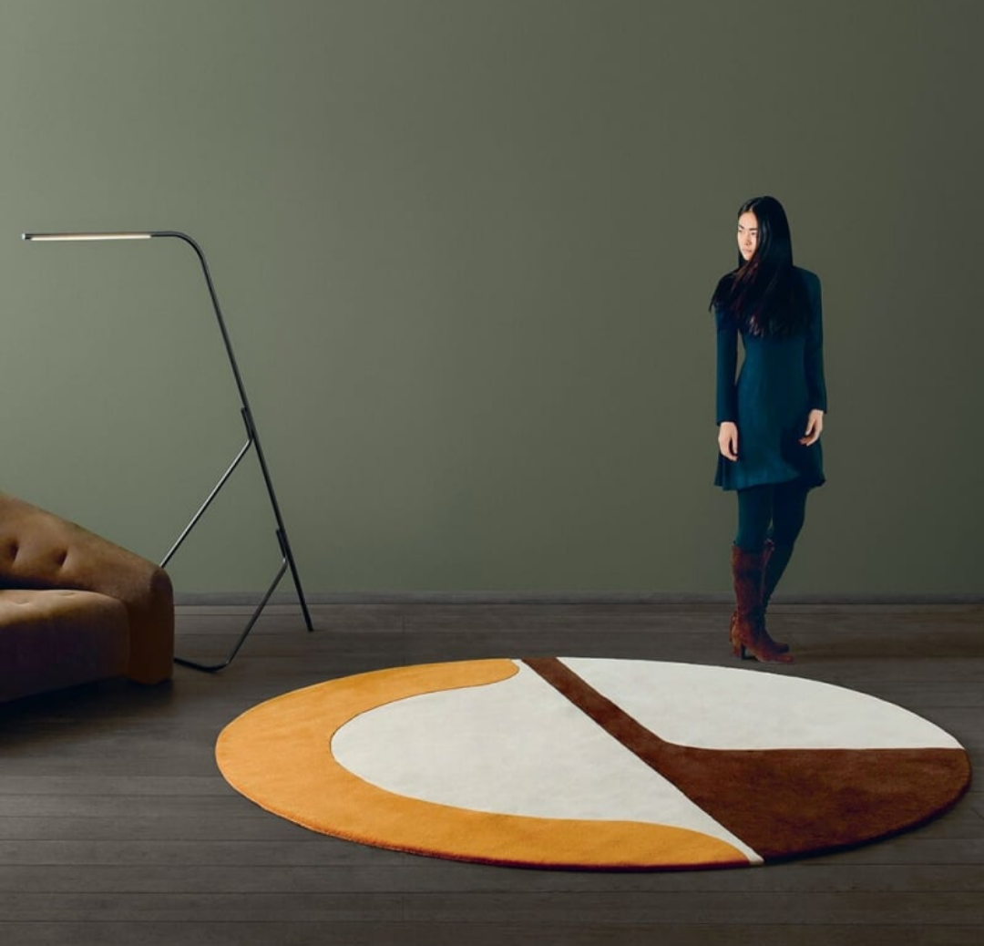 Modern Round Abstract Rug – Hand-Tufted Wool Carpet with Geometric Design | Custom Size Area Rug for Living Room & Bedroom Décor