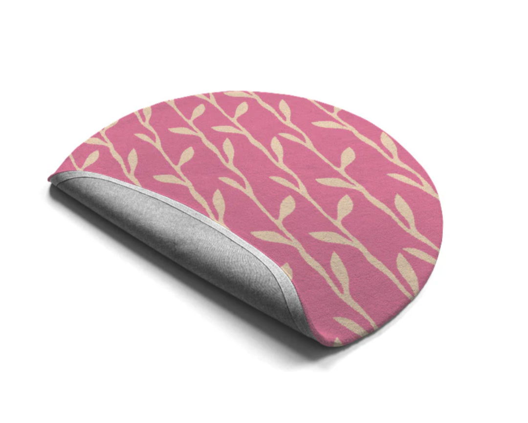Pink & White Round Leaf Pattern Rug – Modern Floral Area Carpet for Living Room, Bedroom, Nursery & Home Décor