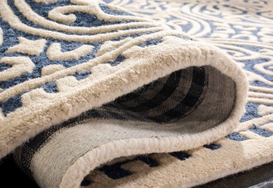 Blue & Ivory Area Rug with Bold Geometric Medallion Pattern – Modern Woven Carpet for Living Room, Bedroom & Home Décor