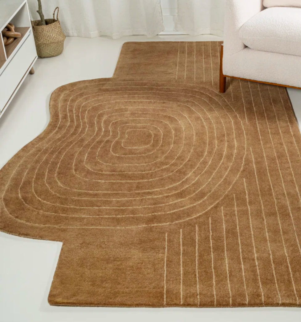 Modern Irregular Brown Area Rug – Topographic Contour Design Carpet for Living Room, Bedroom & Office – Geometric Neutral Earth Tone Decor