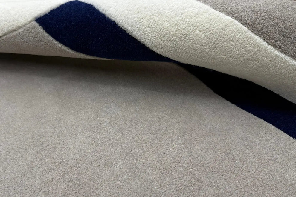 Modern Abstract Hand-Tufted Rug | Wavy Border Contemporary Area Carpet | Neutral Minimalist Accent Rug for Living Room & Bedroom