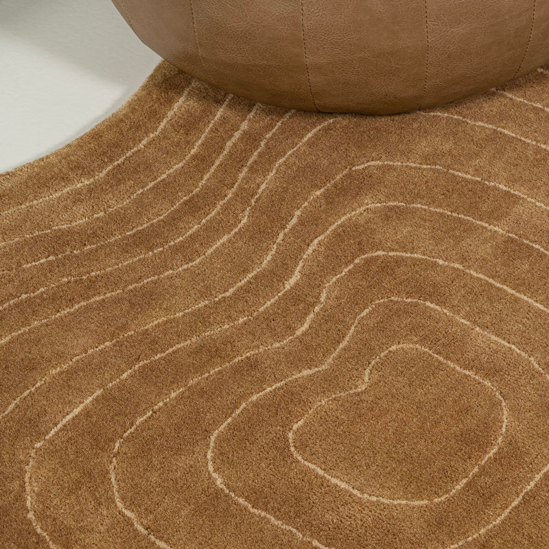 Modern Irregular Brown Area Rug – Topographic Contour Design Carpet for Living Room, Bedroom & Office – Geometric Neutral Earth Tone Decor