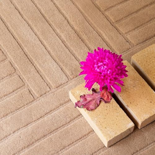 Beige Geometric Modern Rug – Minimalist Textured Carpet for Living Room, Bedroom & Office Décor