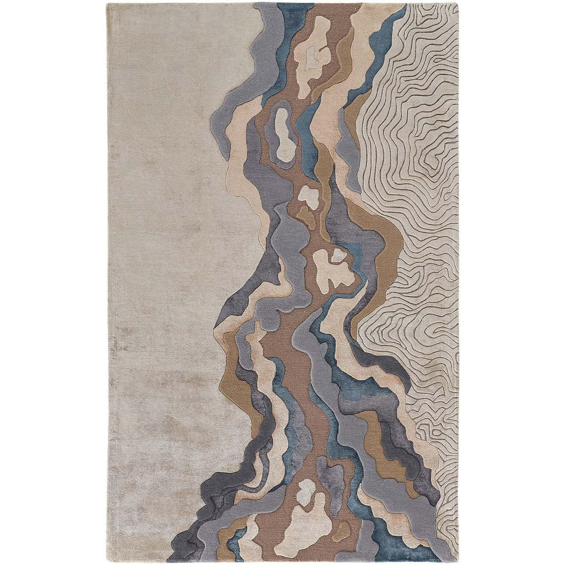 Hand Tufted Abstract Area Rug, Modern Blue Beige Wool Carpet, Luxury Contemporary Living Room Rug, Handmade Designer Floor Rug, Custom Size Home Decor