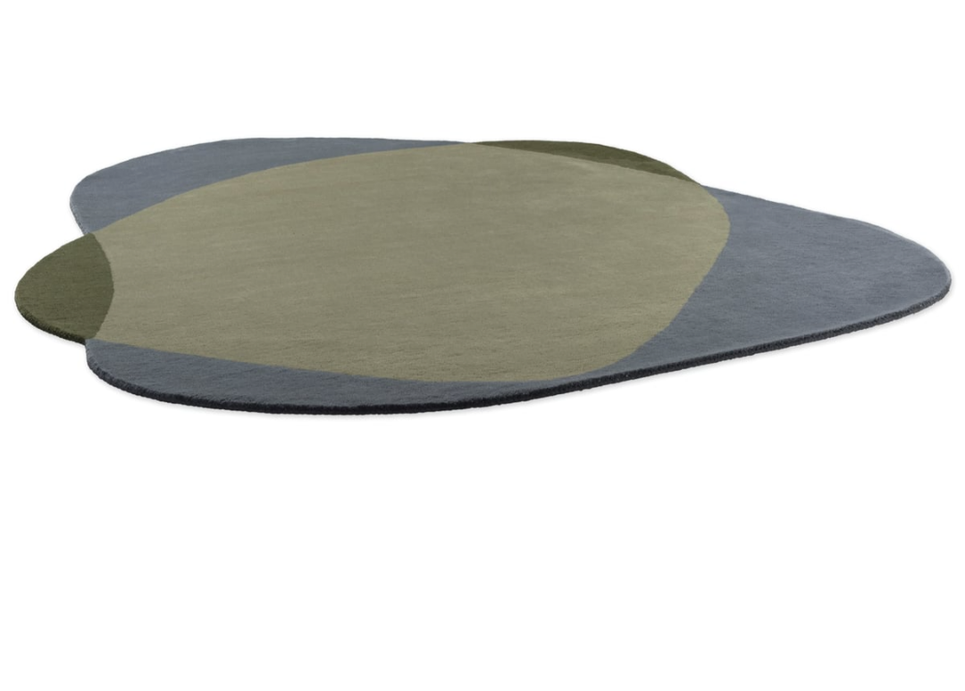 Modern Irregular Shape Abstract Area Rug – Overlapping Blue & Olive Green Contemporary Carpet for Living Room & Bedroom