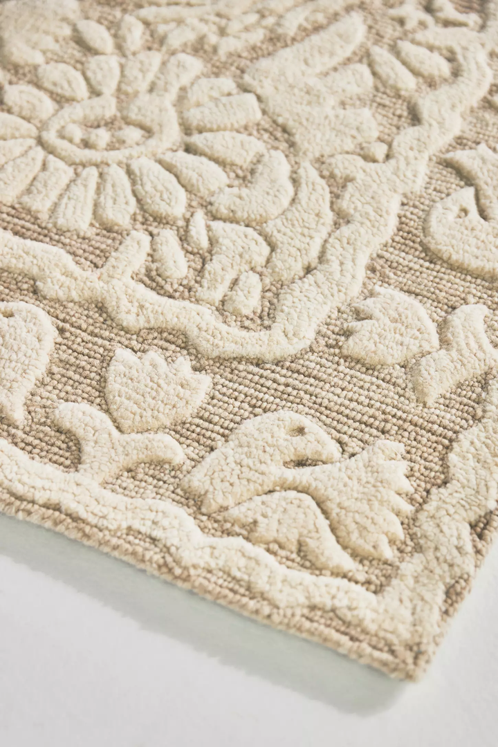 Hand Tufted Ivory Floral Area Rug – Handmade Cream Wool Rug, Scandinavian Boho Rug, Textured Botanical Carpet, Neutral Living Room Rug, Modern Farmhouse Decor