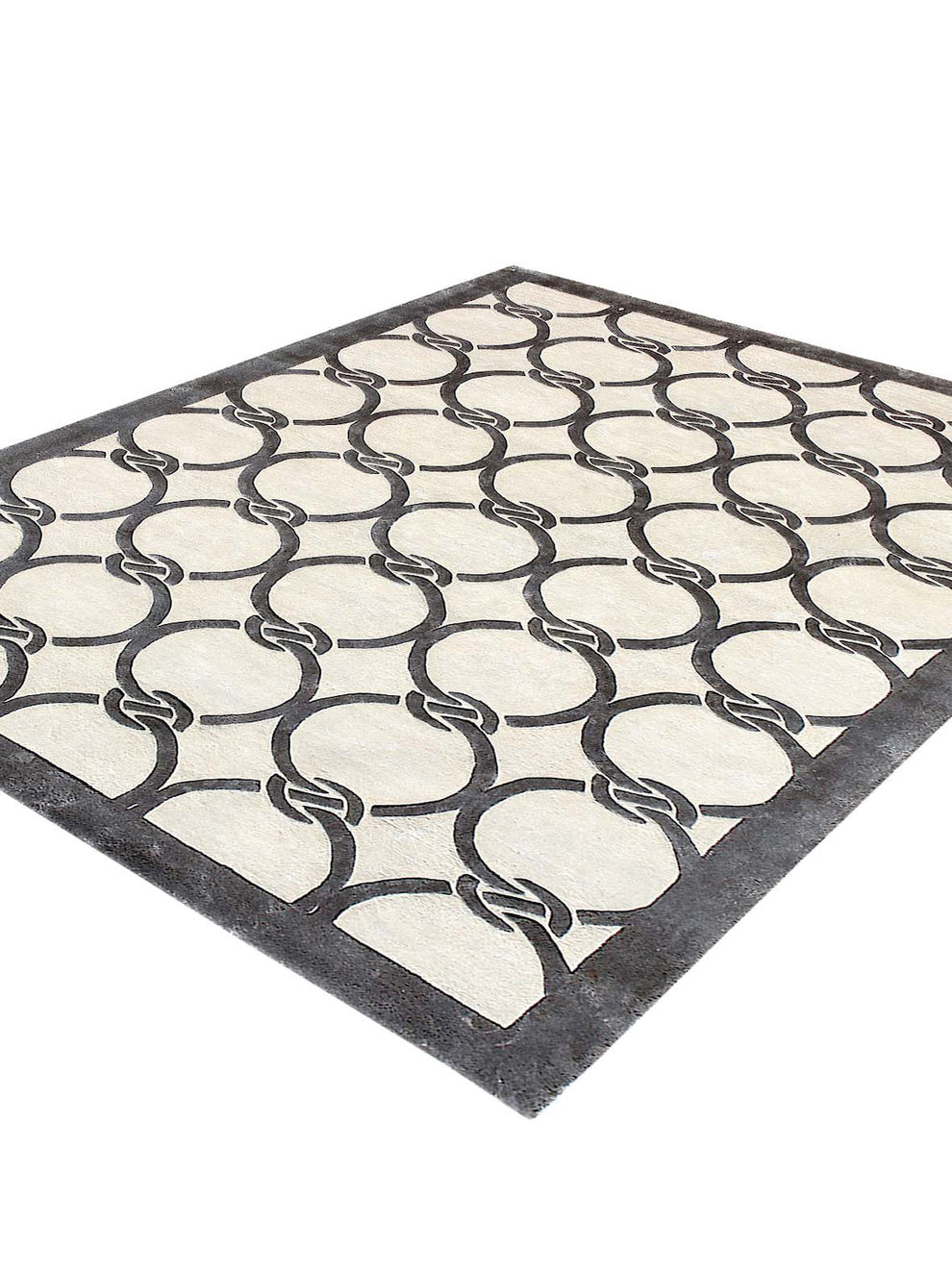 Modern Hand-Knotted Wool Rug | Luxury Geometric Circle Design Carpet | Contemporary Black & Ivory Area Rug | Handmade Living Room & Bedroom Decor