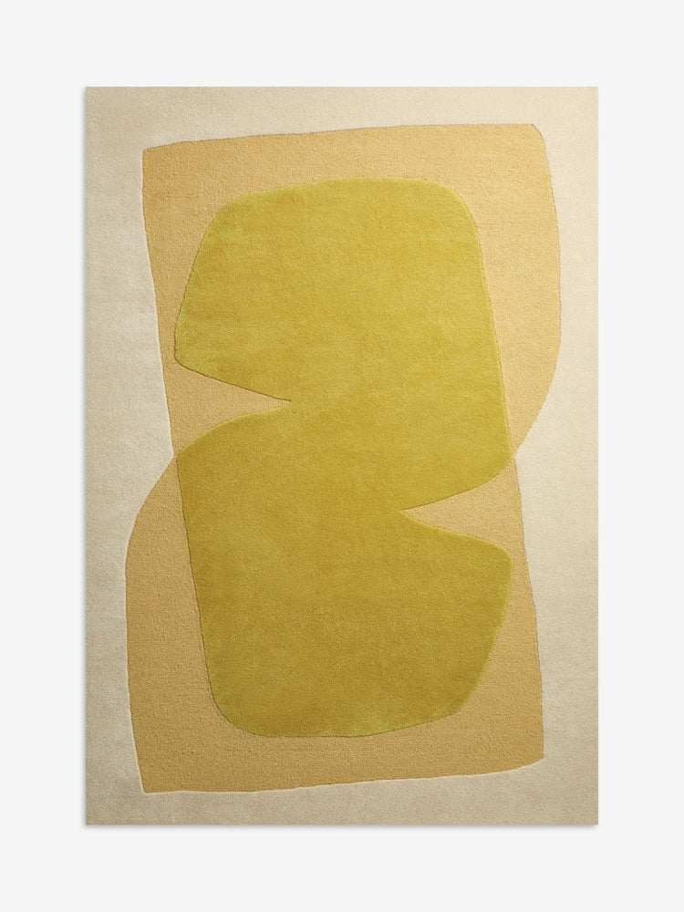 Modern Abstract Yellow Green Area Rug – Hand-Tufted Wool Carpet with Minimalist Organic Shapes for Living Room, Bedroom & Office Decor