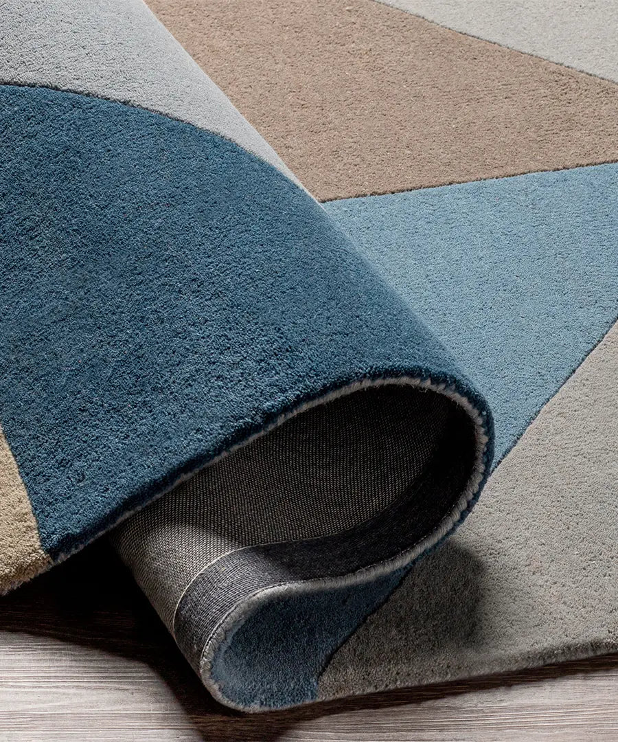 Geometric Abstract Area Rug – Blue, Beige & Gray Modern Carpet for Living Room, Bedroom & Office Decor