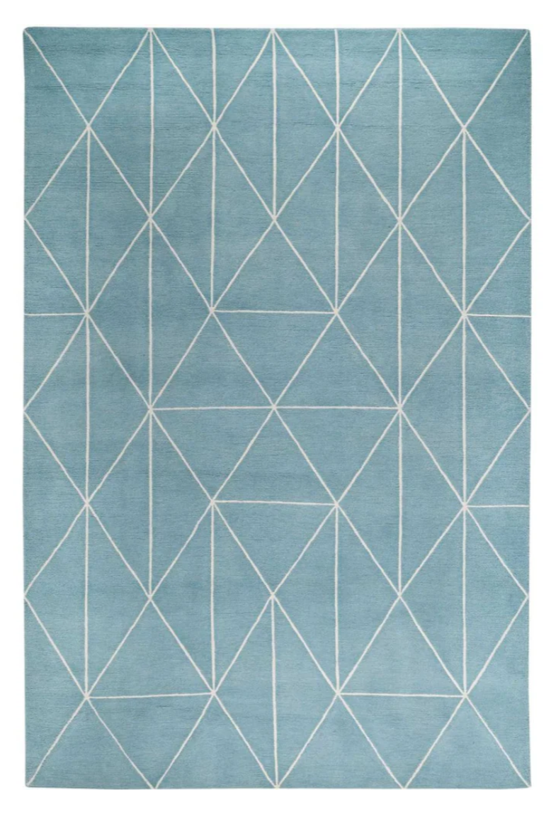 Blue Geometric Diamond Area Rug – Modern Minimalist Carpet with White Line Pattern for Living Room, Bedroom & Office Décor