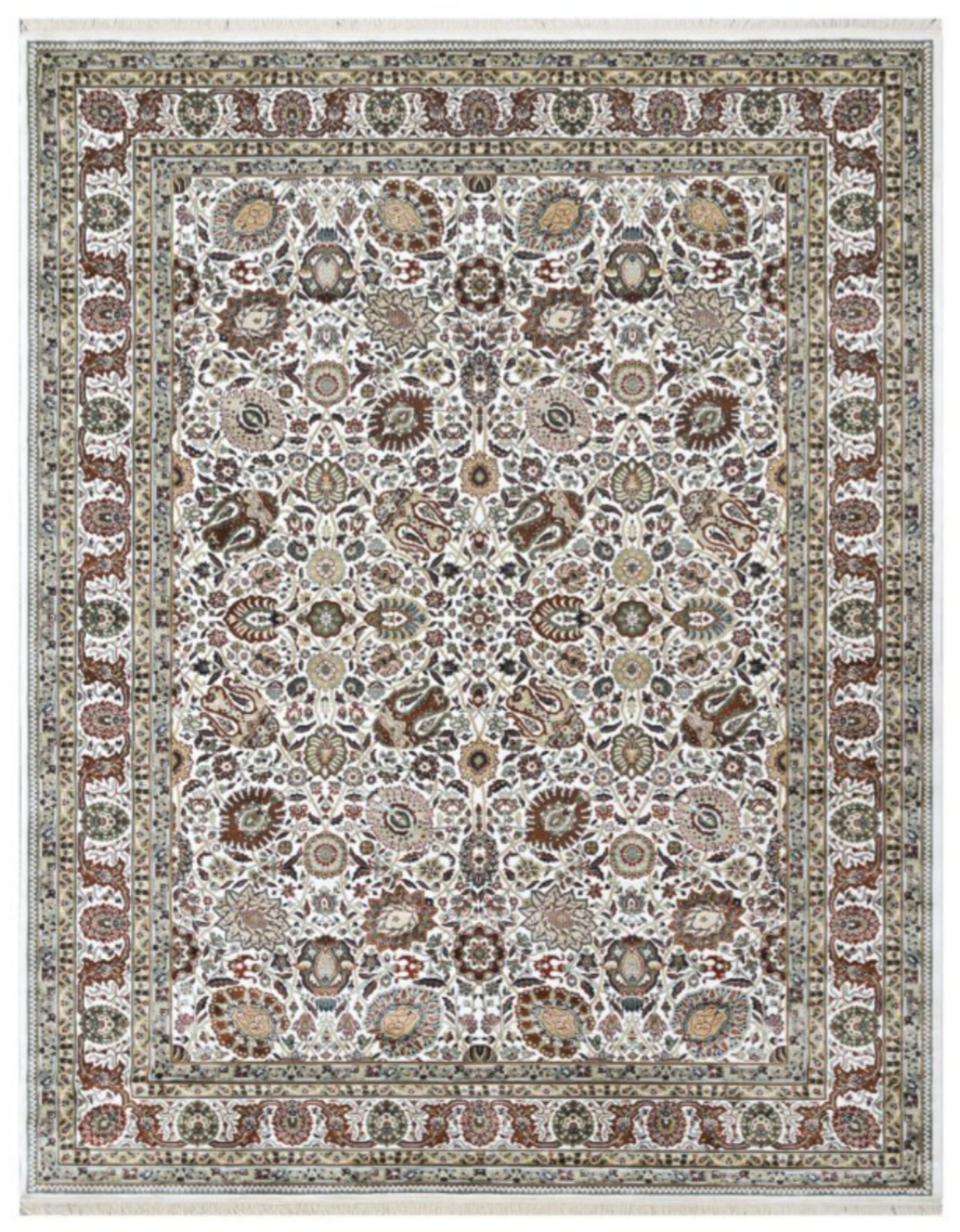 Luxury Persian Silk Rug | Ivory & Beige Traditional Floral Medallion Design | Elegant Oriental Style Area Rug